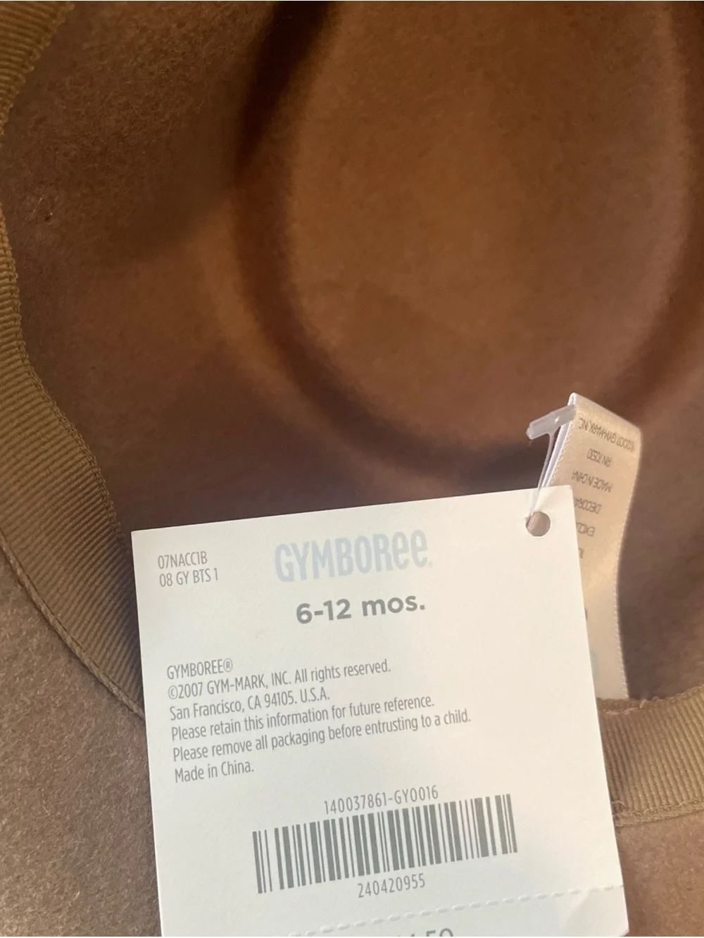 Vintage Baby Gymboree Classic light Brown Wool Felt Cowboy Hat